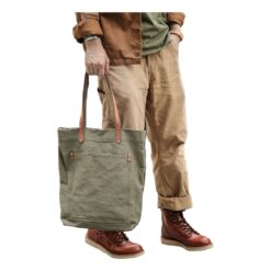 Tote bag homme en toile vintage, anses cognac et fermeture zippée, vue principale
