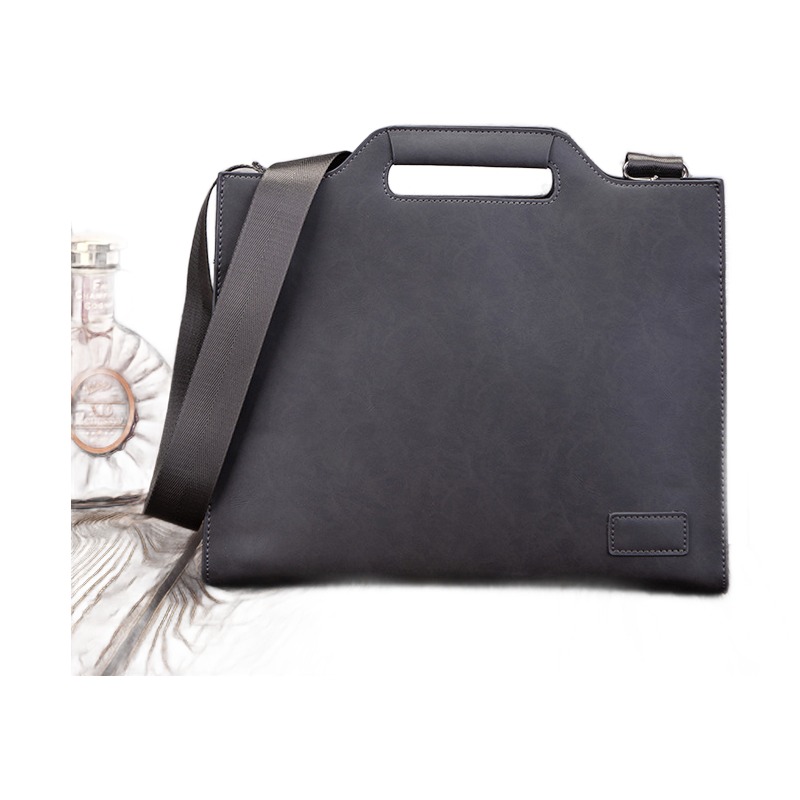 Tote bag homme plat en cuir PU à poignée découpée, 34 x 27 cm 1 Tote bag homme plat en cuir PU à poignée découpée, 34 x 27 cm, vue principale