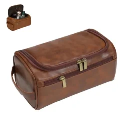 Trousse de toilette à suspendre homme en cuir PU, crochet métal, vue principale