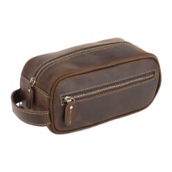 Trousse de toilette homme cuir Crazy Horse, poche zippée et poignée, vue principale