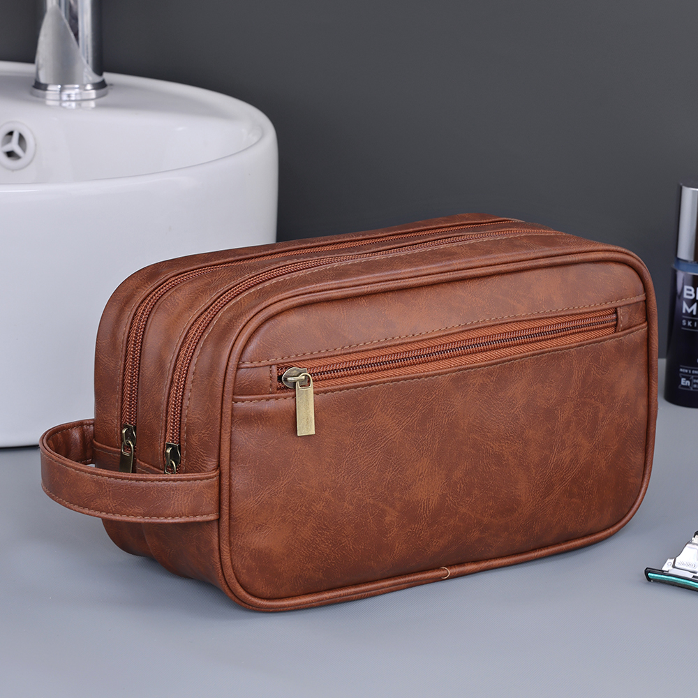 Trousse de toilette homme double compartiment en cuir PU 1 Trousse de toilette homme double compartiment en cuir PU, vue principale
