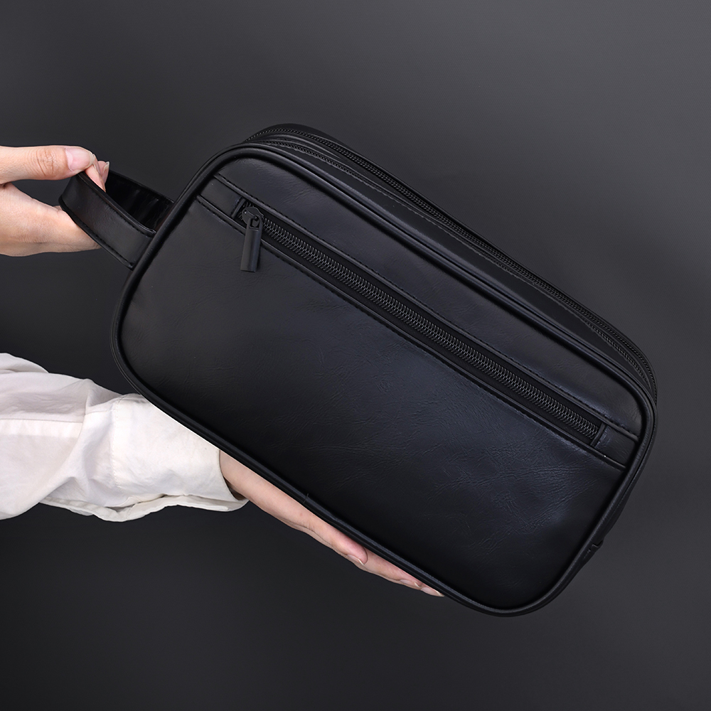 Trousse de toilette homme double compartiment en cuir PU 4 Trousse de toilette homme double compartiment en cuir PU, detail
