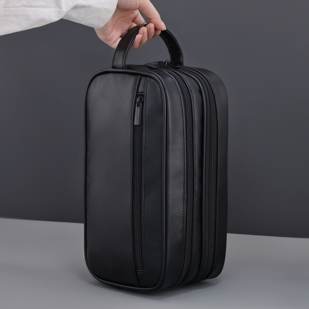 Trousse de toilette homme double compartiment en cuir PU 5 Trousse de toilette homme double compartiment en cuir PU, vue arriere