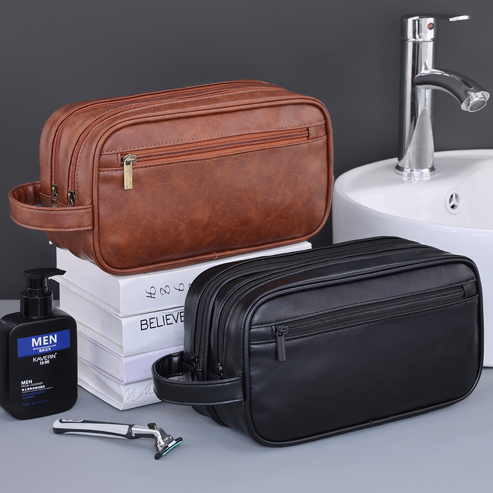 Trousse de toilette homme double compartiment en cuir PU 8 Trousse de toilette homme double compartiment en cuir PU, detail de finition